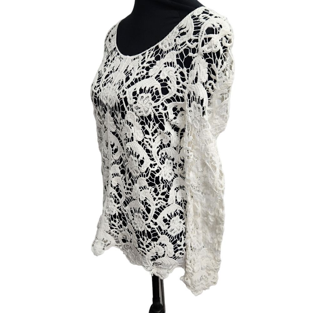 Crochet Sweater White Cream Open Weave Womens Small Long Sleeve - Picture 5 of 7